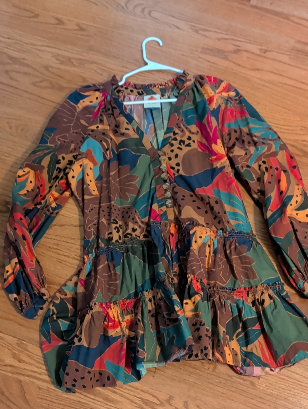 Farm rio Women’s Multi-Color Tiered Long-Sleeve Dress